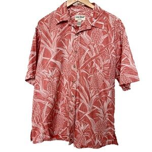 Cooke Street Men's L Coral & Ivory Hawaiian Shirt Short Sleeve Button-Up Casual